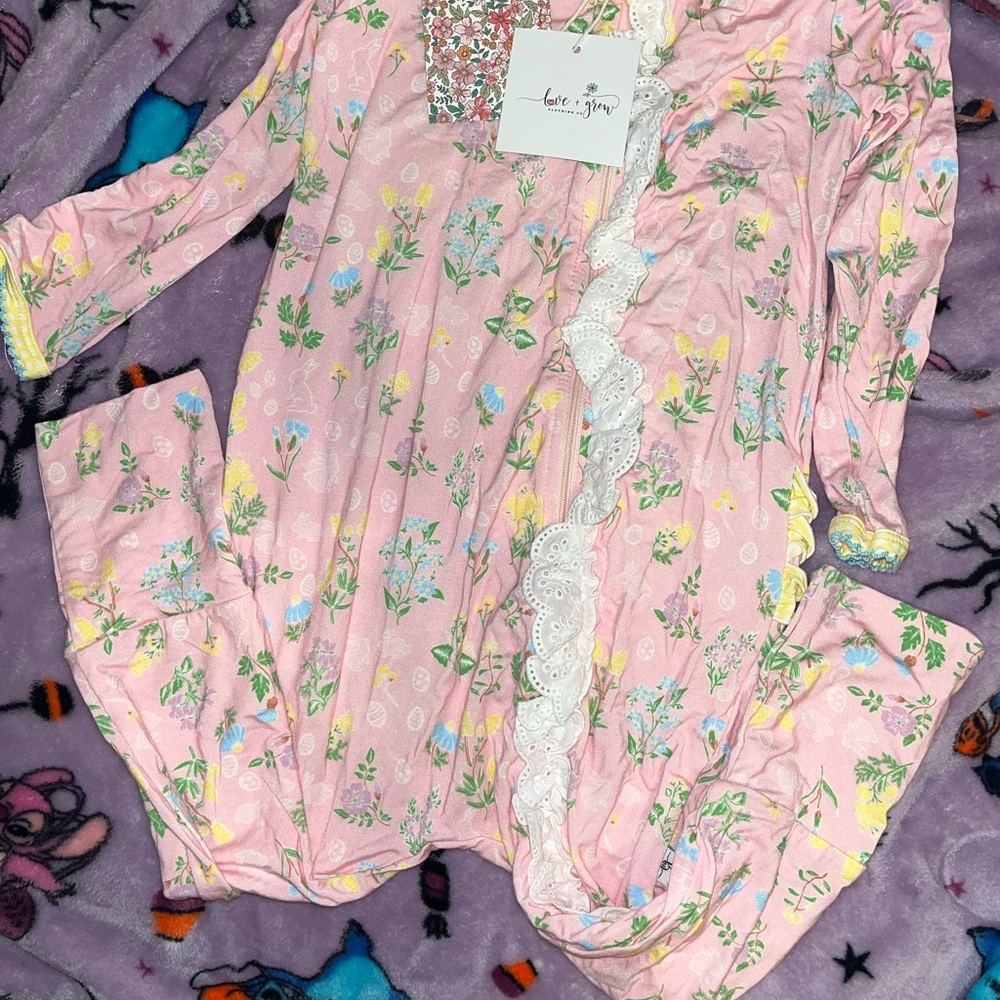 Pink Floral Kids Footie by Love and grow